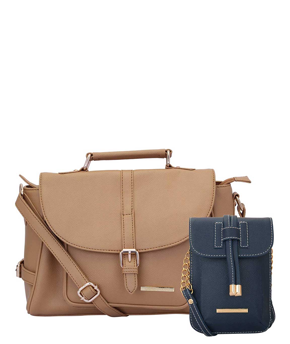 Lapis O Lupo Combo Fawn Women Handbag and Mobile Sling Bag (Beige,Blue)