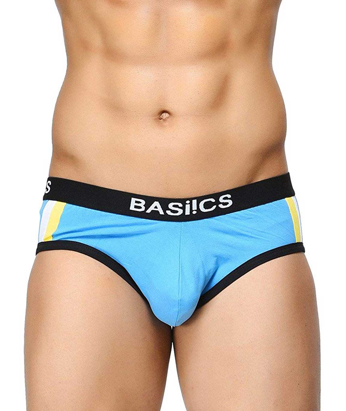BASIICS by La Intimo Men`s Blue Cotton Spandex Double Stripe Classic Brief