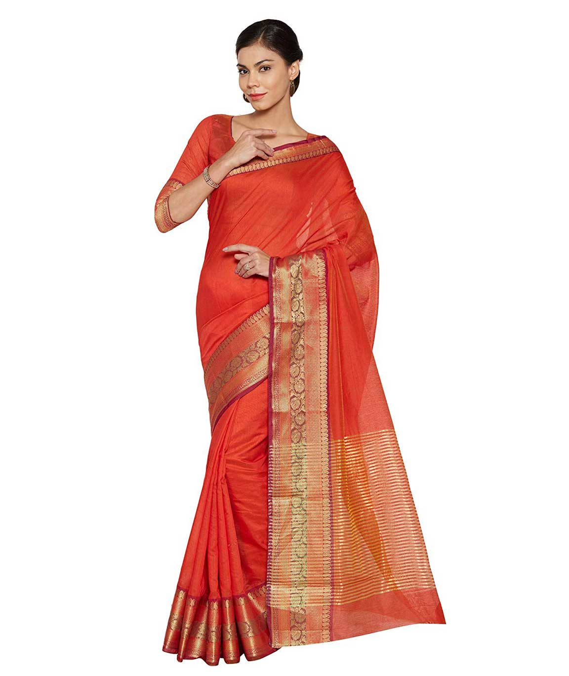Shangrila Designer Silk Saree(LVNYS-2168_Orange_Free Size)