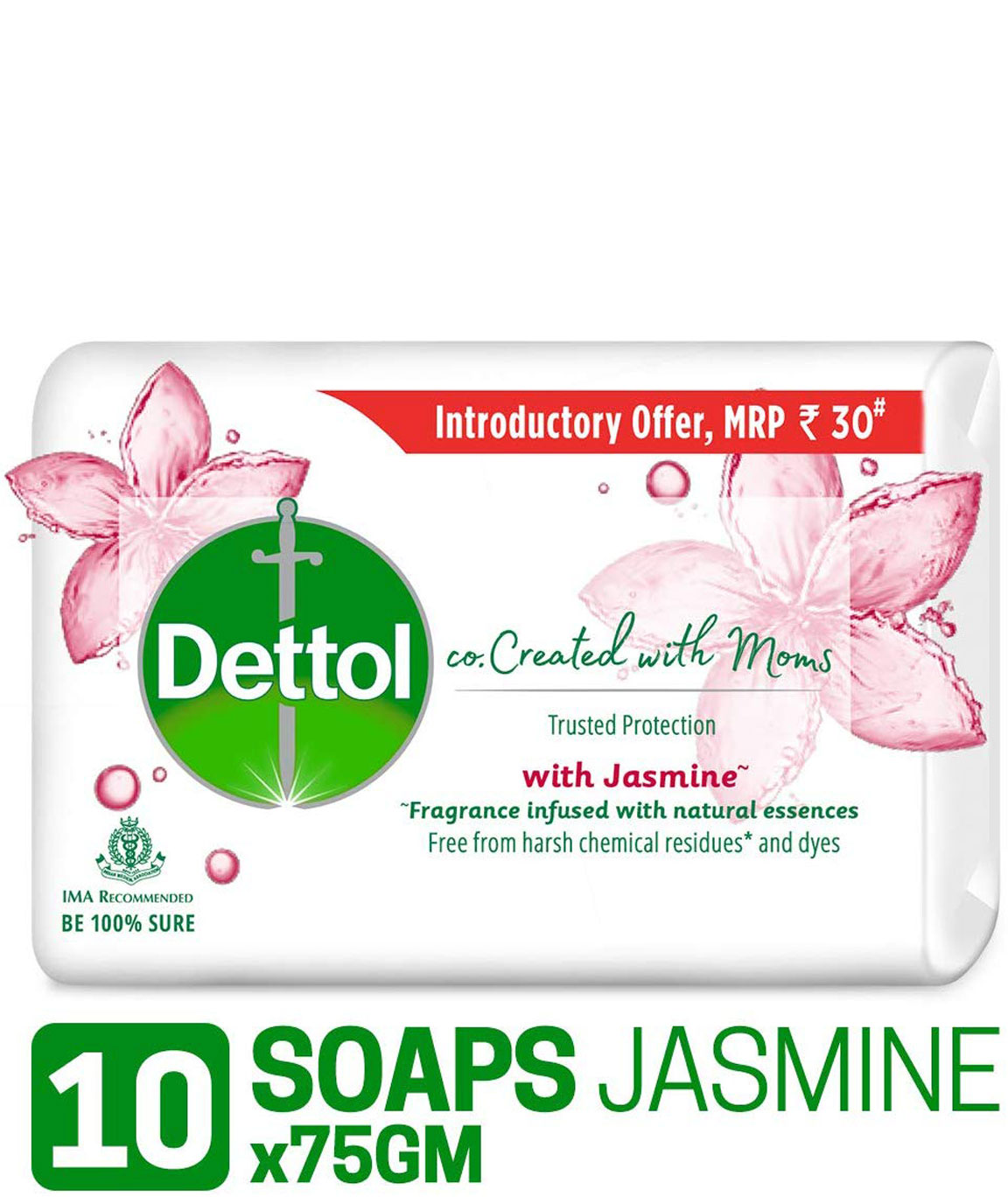 Dettol Jasmine Bathing Soap 75gm, Pack of 10 (Co-created with Moms)