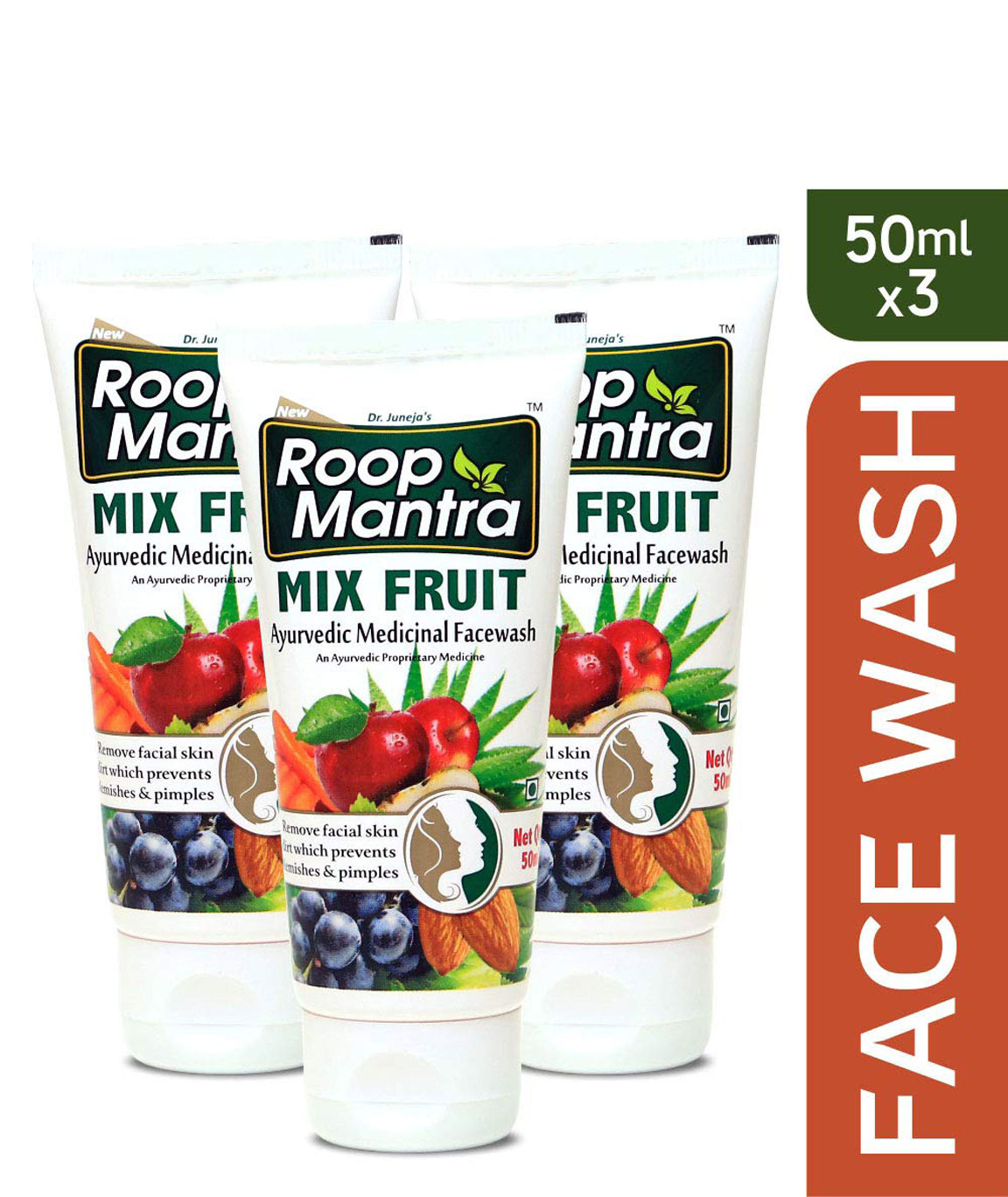 Roop Mantra Herbal Mix Fruit Face Wash for Men and Women, 50ml (Pack of 3)