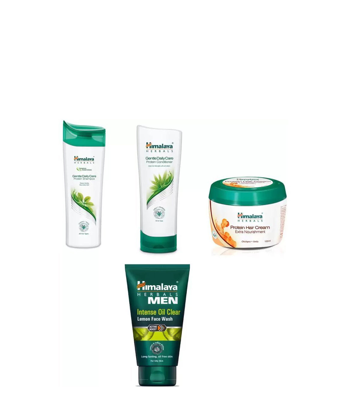 Himalaya Gentle Daily Care Protein Shampoo, Gentle Daily Care Protein Conditioner,Protein Hair Cream, Intense Oil Clear Lemon Face Wash -Pack of 4