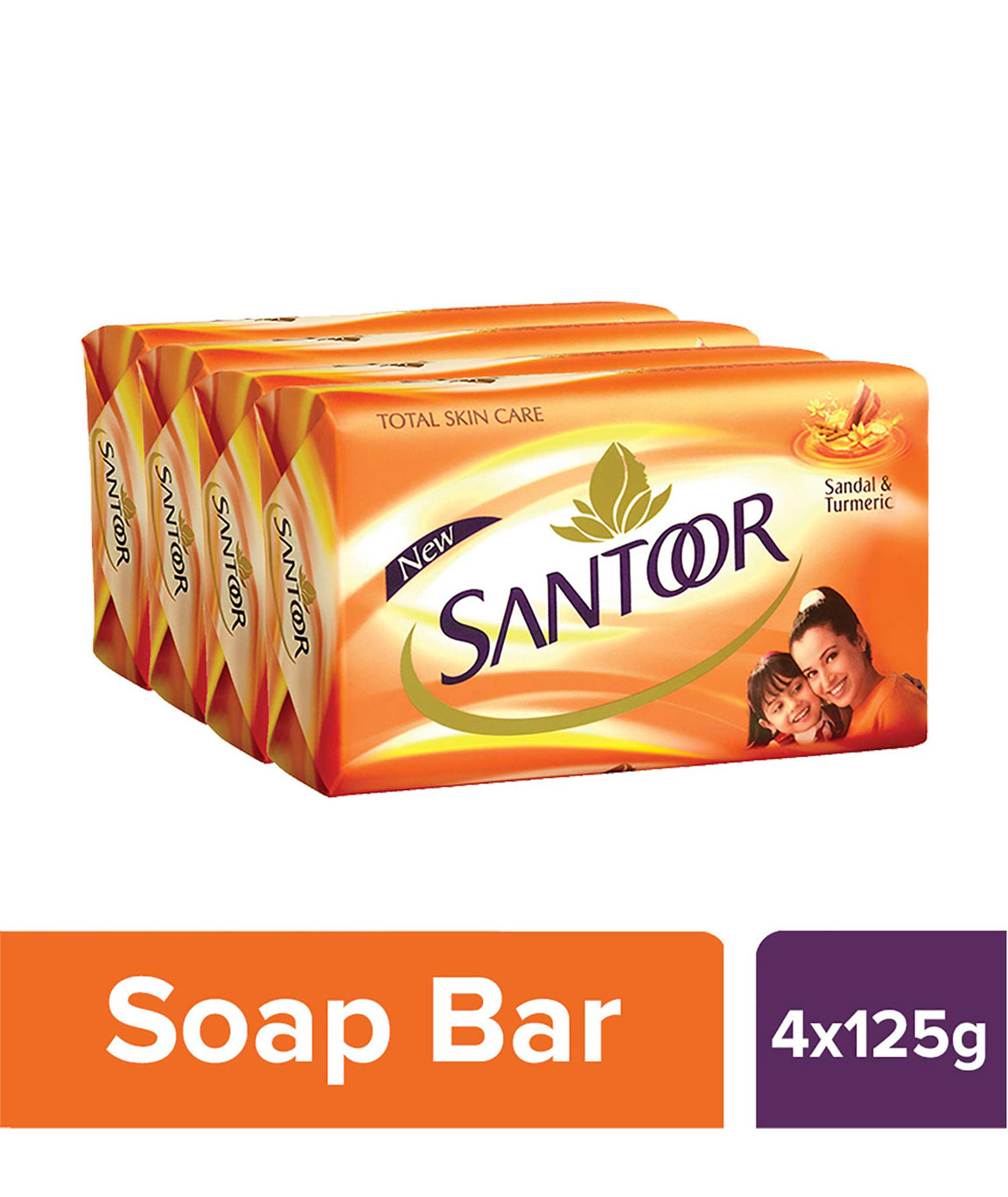 Santoor Sandal and Turmeric Soap (Pack of 4 soaps 125gm each)