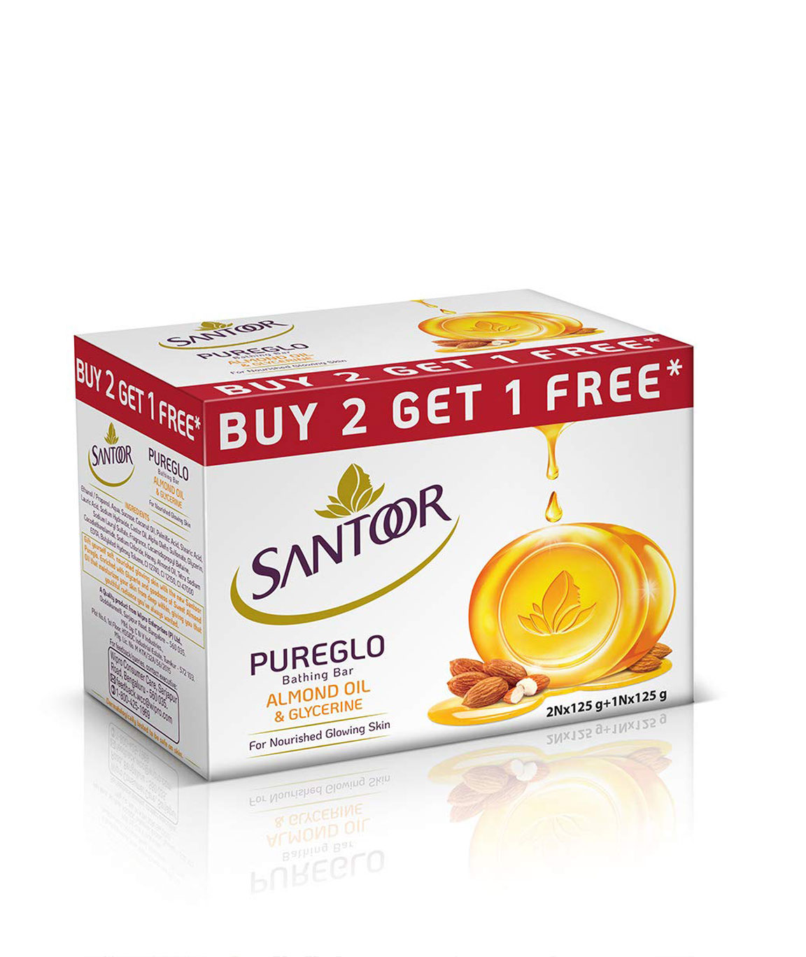 Santoor PureGlo Glycerine Soap 125gm x 2+1 (Buy 2 Get 1 Free)