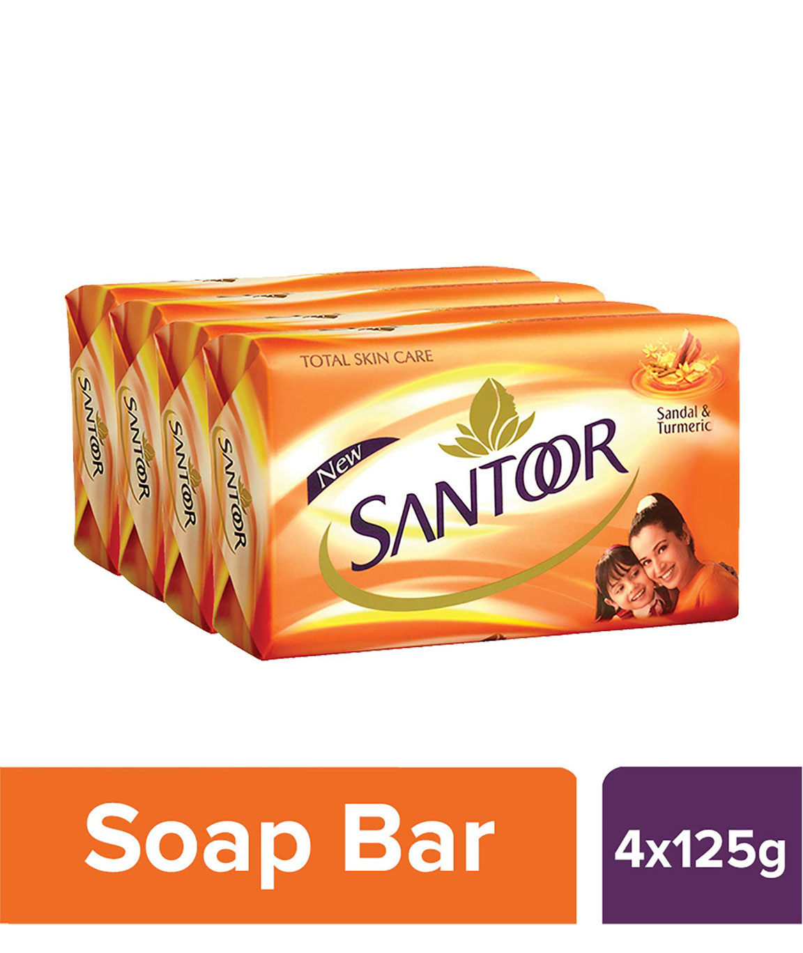 Santoor Sandal and Turmeric Soap (Pack of 4 soaps 125gm each)