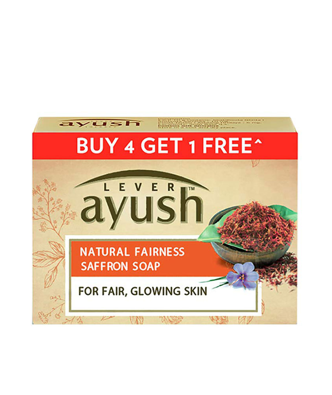 Lever Ayush Natural Fairness Saffron Soap 100 gm each (Buy 4 Get 1)