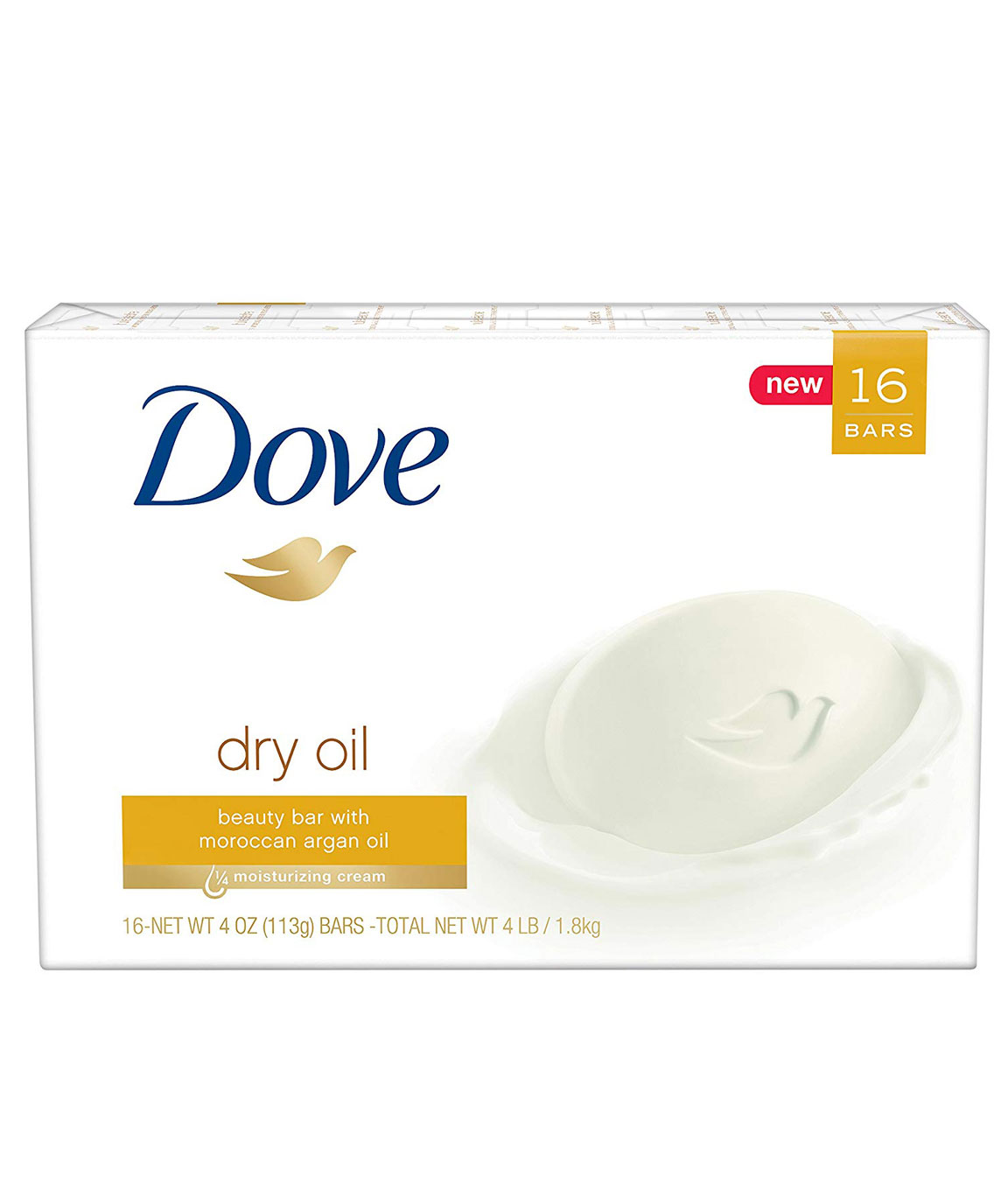 Dove Beauty Bar, Dry Oil 4 oz, 16 Bar