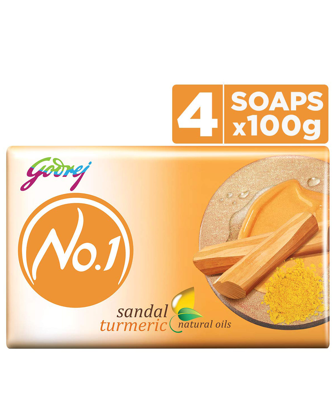 Godrej No.1 Bathing Soap  Sandal & Turmeric, 100gm (Pack of 4)