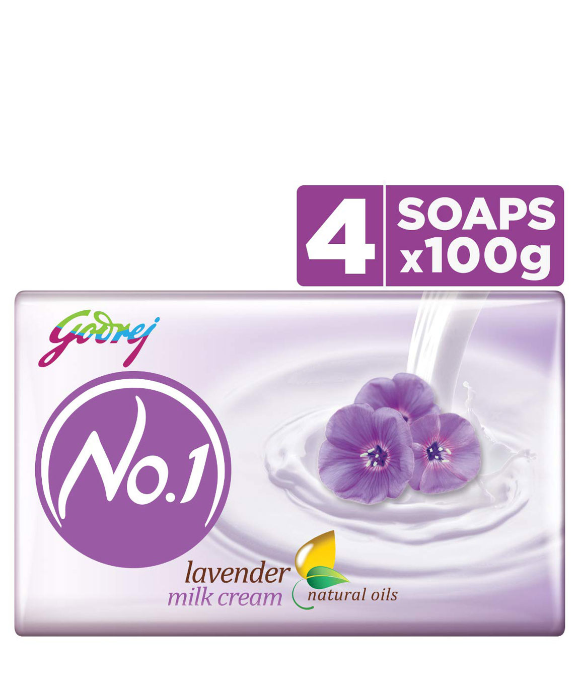 Godrej No.1 Bathing Soap  Lavender & Milk Cream, 100gm (Pack of 4)