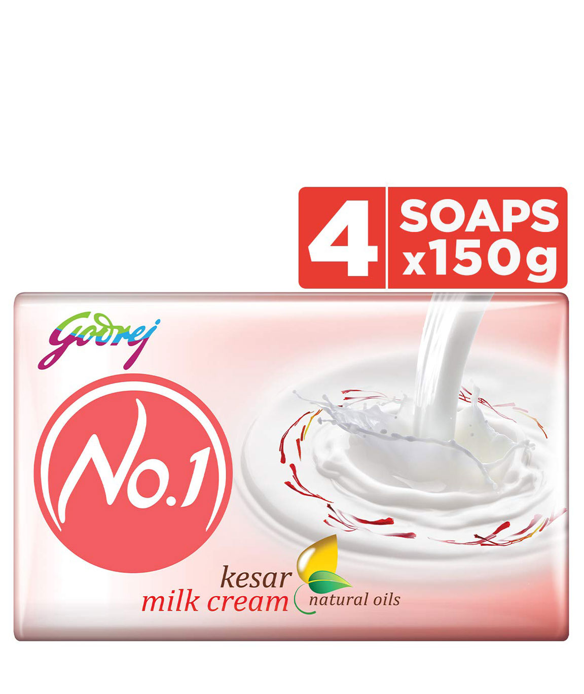 Godrej No.1 Bathing Soap  Kesar & Milk Cream, 150gm (Pack of 4)