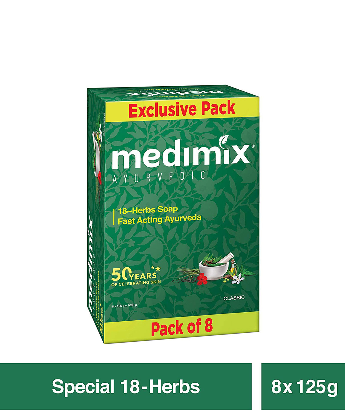 Medimix Ayurvedic Classic 18 Herbs Soap, 125 gm (Pack of 8)