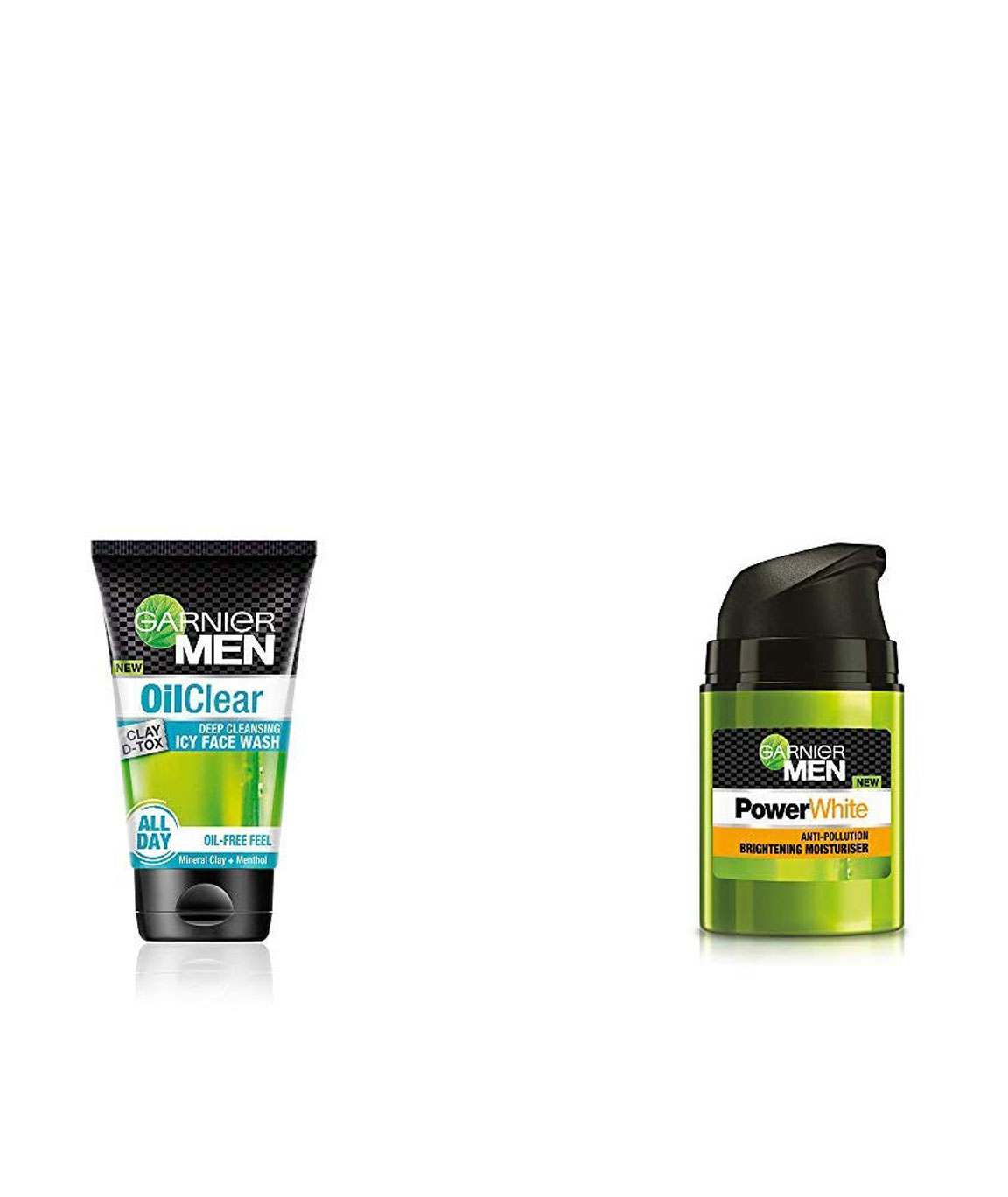 Garnier Men Oil Clear Clay D-Tox Deep Cleansing Icy Face Wash, 100gm & Garnier Men PowerWhite Anti-Pollution Brightening Moisturiser,50g