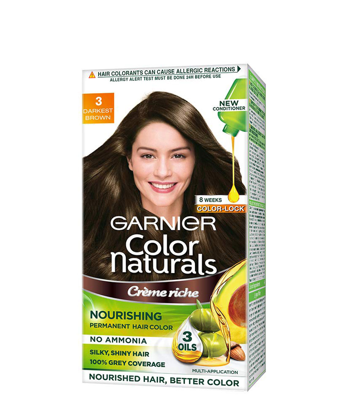 Garnier Color Naturals Crme hair color, Shade 3 Darkest Brown, 70ml + 60gm