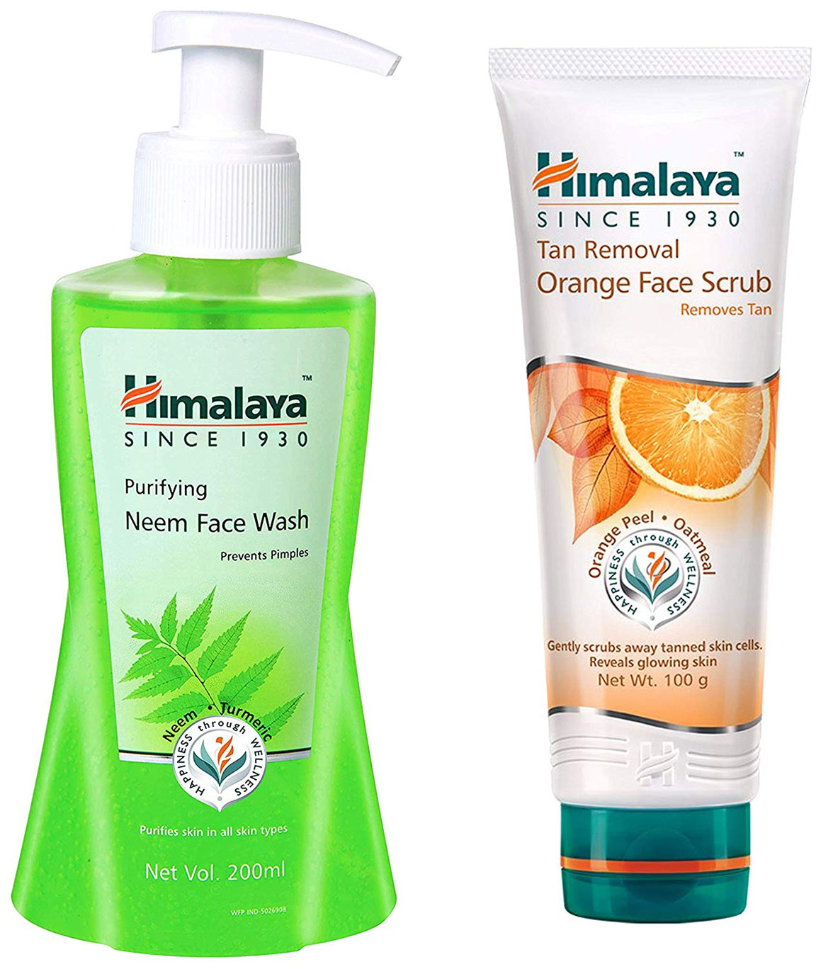 Himalaya Herbals Purifying Neem Face Wash, 200ml & Tan Removal Orange Face Scrub, 100gm Combo