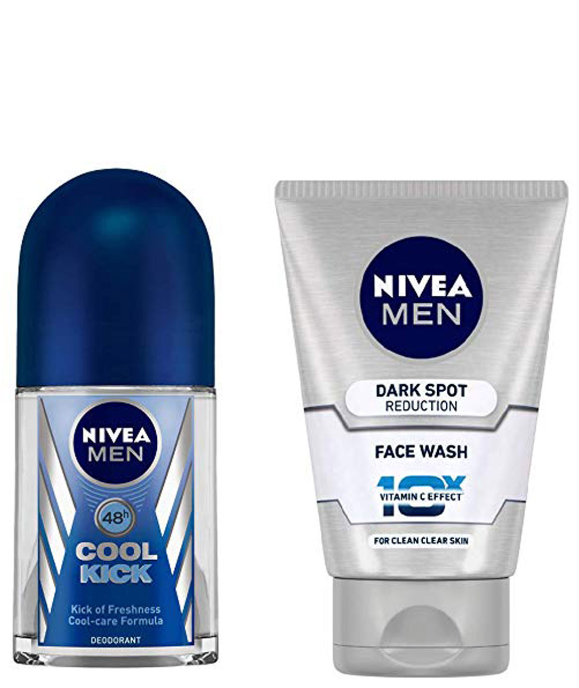 Nivea Deodrant Roll On, Cool Kick, 50ml and NIVEA MEN Face Wash, Dark Spot Reduction, 100ml