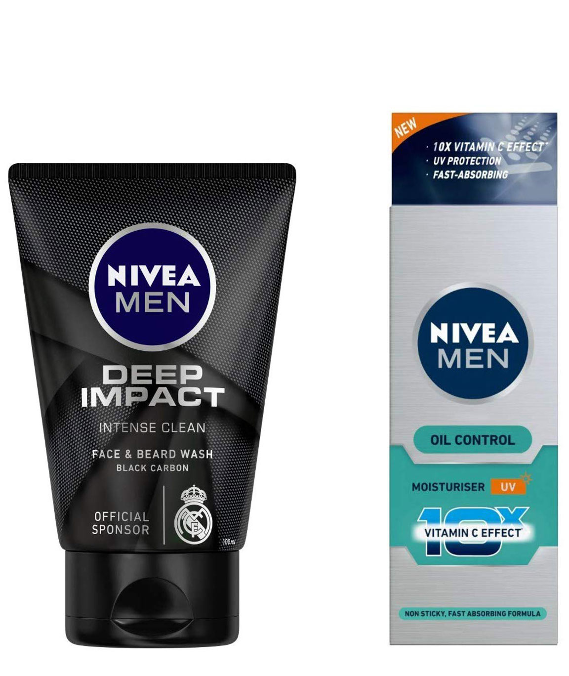 NIVEA MEN Face & Beard Wash, Deep Impact Intense Clean, 100ml and NIVEA MEN Moisturiser, Oil Control, 50ml