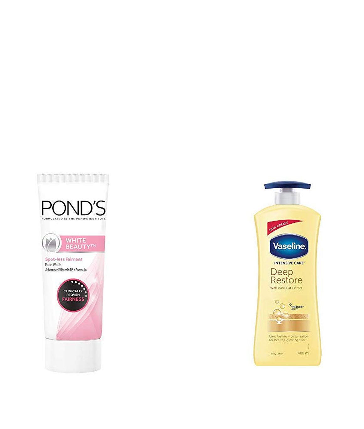 Ponds White Beauty Spot Less Fairness Face Wash, 200 gm & Vaseline Intensive Care Deep Restore Body Lotion, 400 ml
