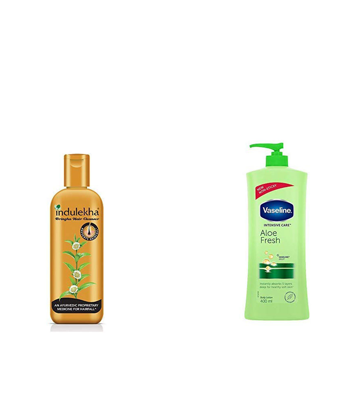 Indulekha Bringha Anti Hair Fall Shampoo, 200ml & Vaseline Intensive Care Aloe Fresh Body Lotion, 400 ml