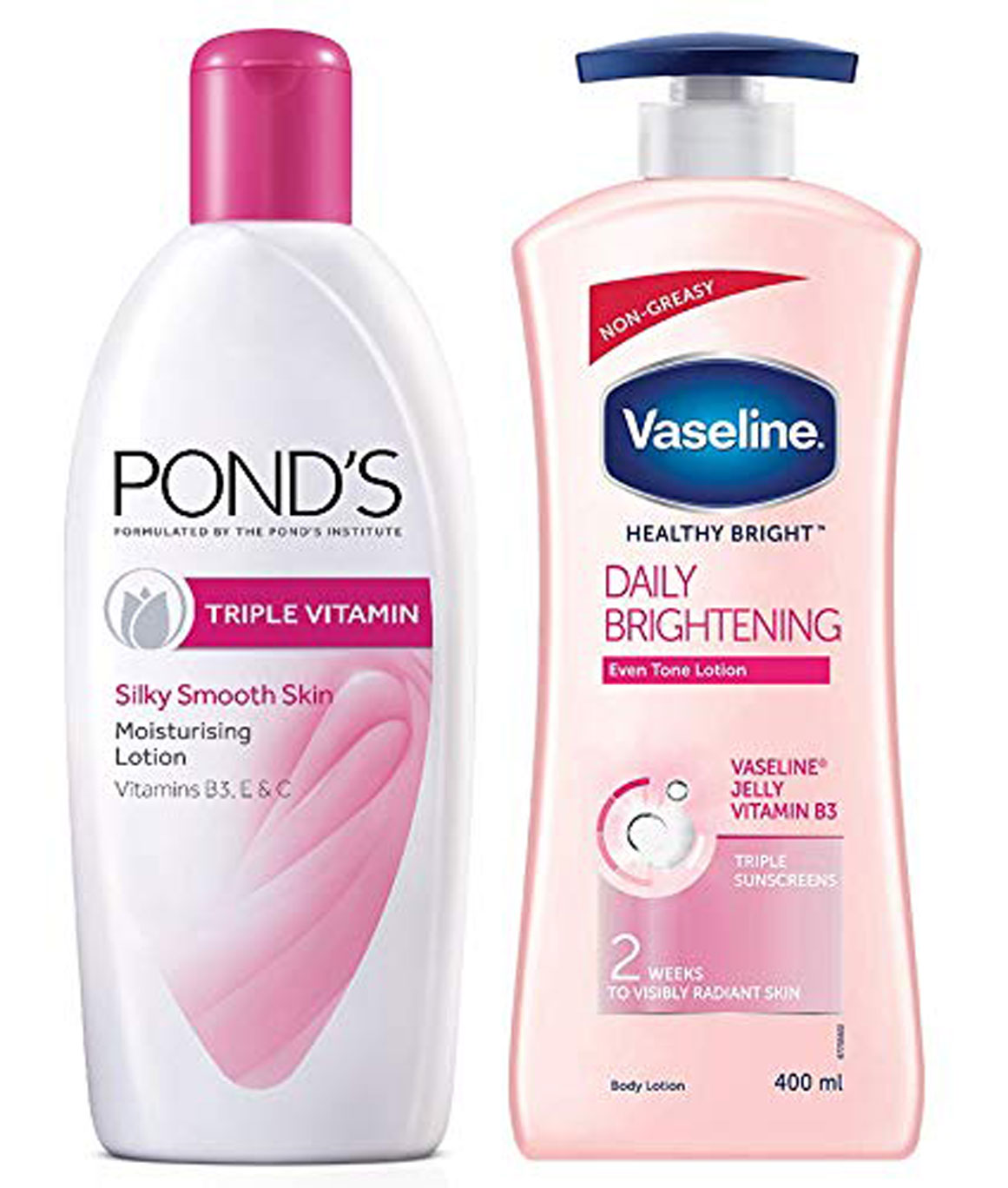 Ponds Triple Vitamin Moisturising Body Lotion, 300ml & Vaseline Healthy Bright Daily Brightening Body Lotion, 400 ml