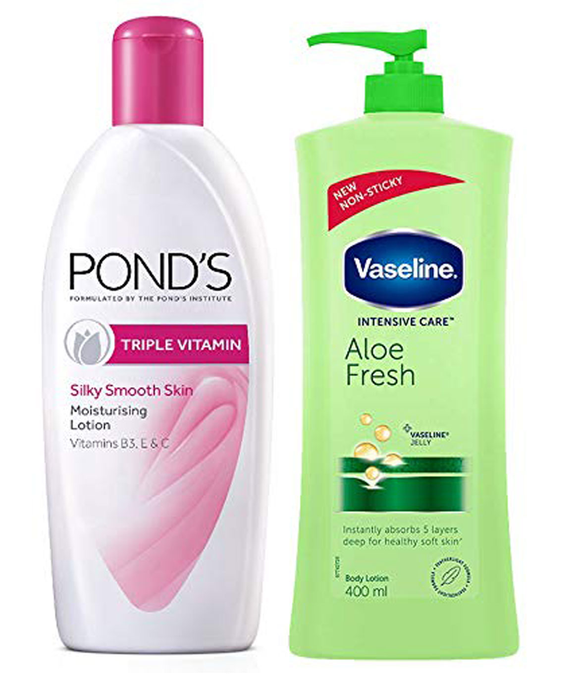 Ponds Triple Vitamin Moisturising Body Lotion, 300ml & Vaseline Intensive Care Aloe Fresh Body Lotion, 400 ml