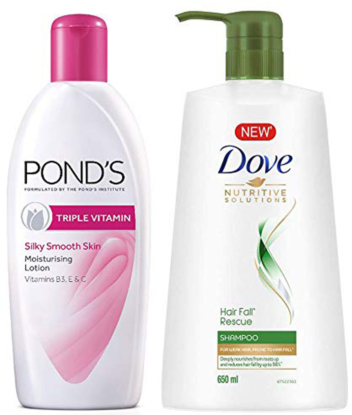 Ponds Triple Vitamin Moisturising Body Lotion, 300ml & Dove Hair Fall Rescue Shampoo, 650ml