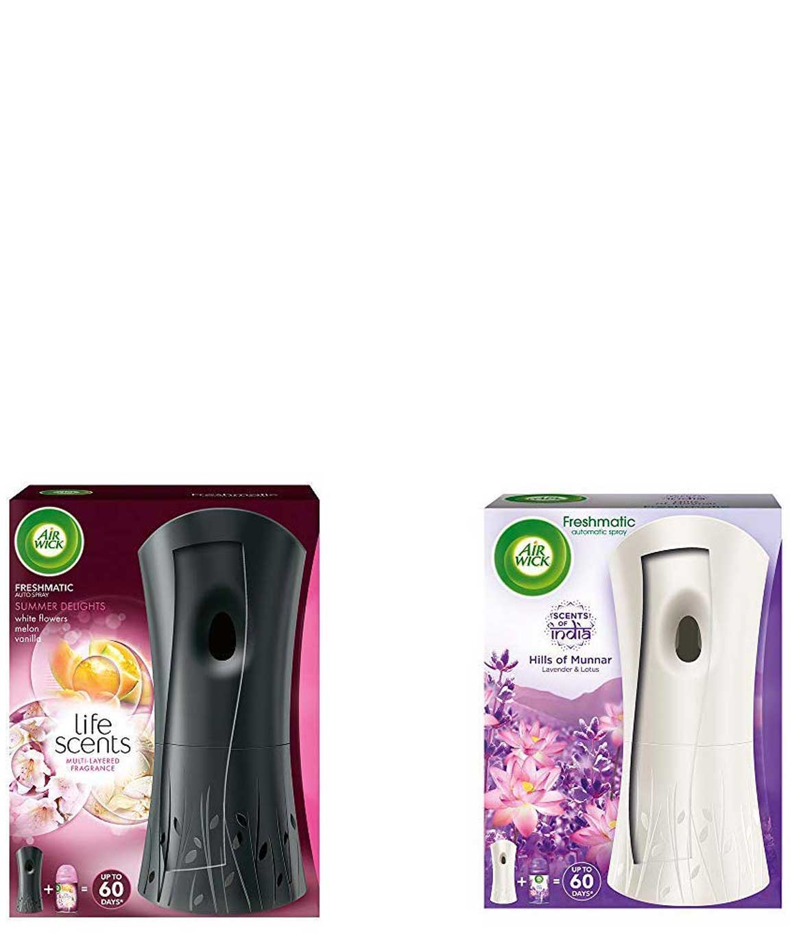 Airwick Freshmatic Complete Kit - Automatic Air Freshener - Summer Delights (250 ml) & Freshmatic Air Freshener Complete Kit - 250 ml (Hills of Munnar) Combo
