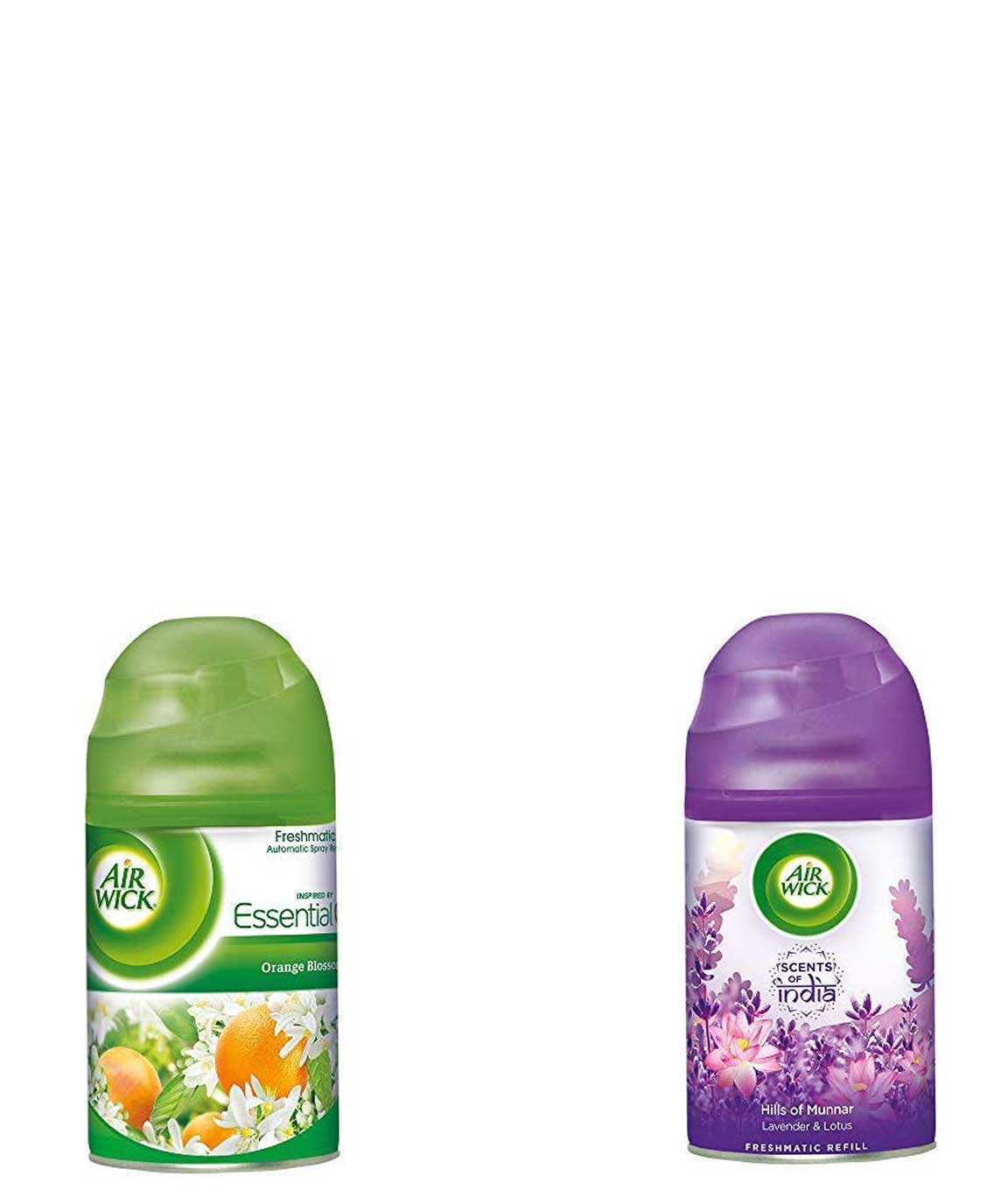 Airwick Freshmatic Refill - Orange Blossom - 250 ml & Scents of India Freshmatic Air Freshener Refill - 250 ml (Hills of Munnar) Combo
