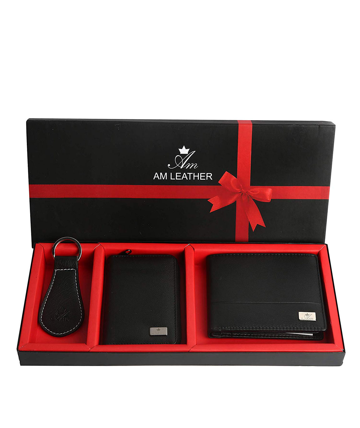 AM LEATHER Corporate Gift Men Wallet,Card CASE & Key Ring Combo Set