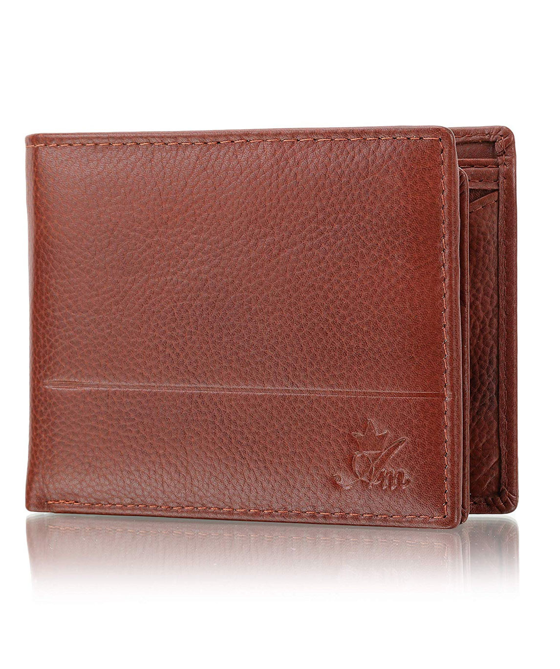 AM LEATHER Leather RFID Safe Bi Fold Wallet for Men and Boys (Brown)