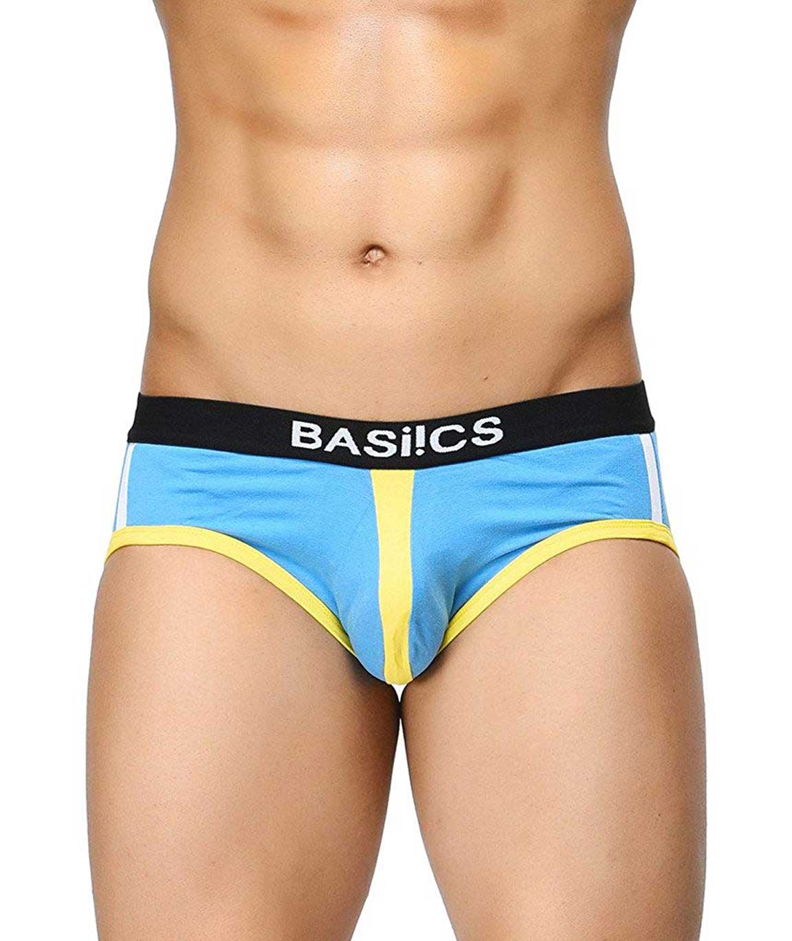 BASIICS by La Intimo Men`s Blue Cotton Spandex Retro Style Brief