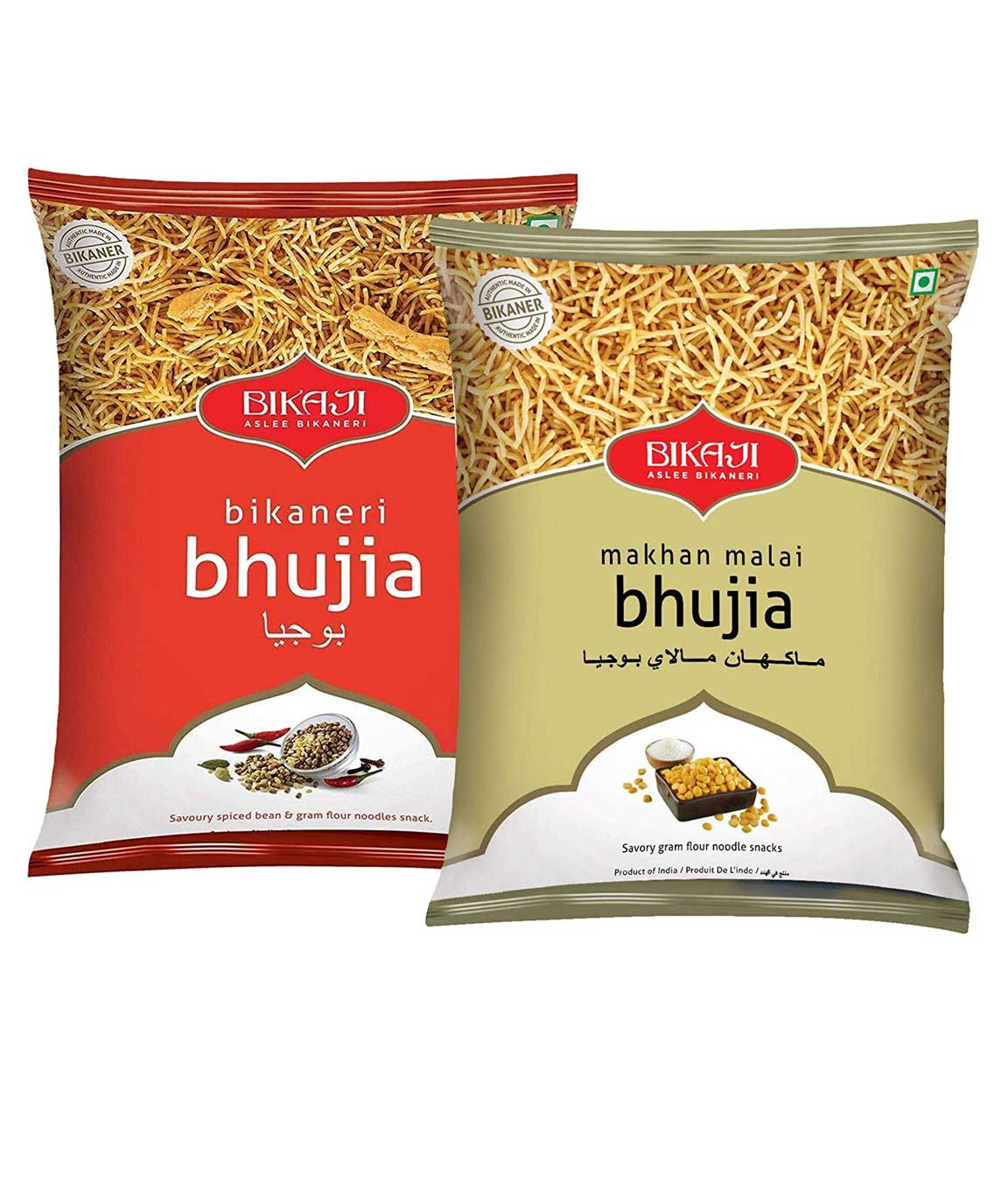 Bikaji Combo Pack - Bikaneri Bhujia 400gm - Makhan Malai Bhujia 400gm - Indian Namkeen Snacks (Pack of 2)