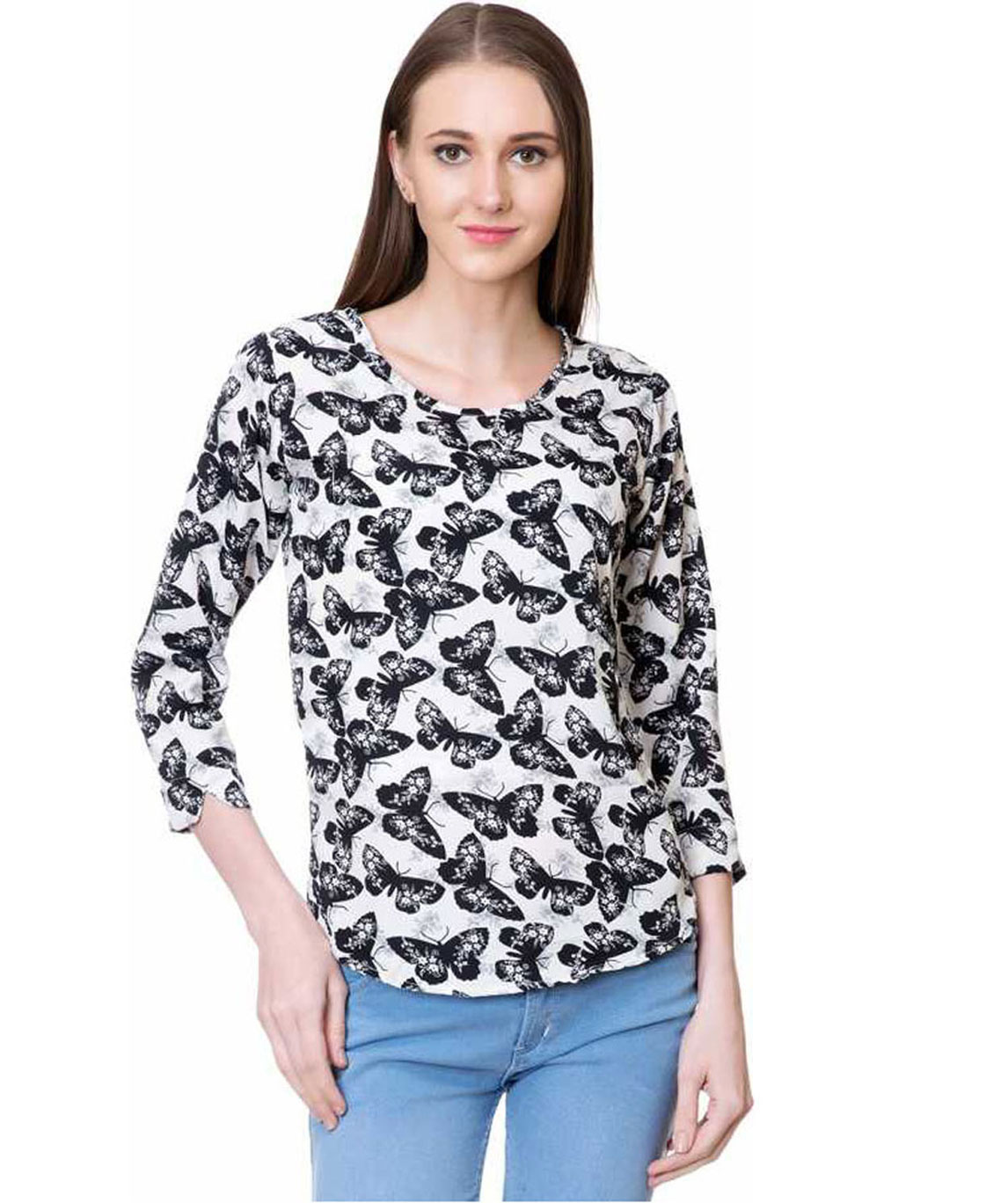 CASUAL 3/4 SLEEVE ANIMAL PRINT WOMEN BLACK,WHITE,GREY MULTICOLOR TOP