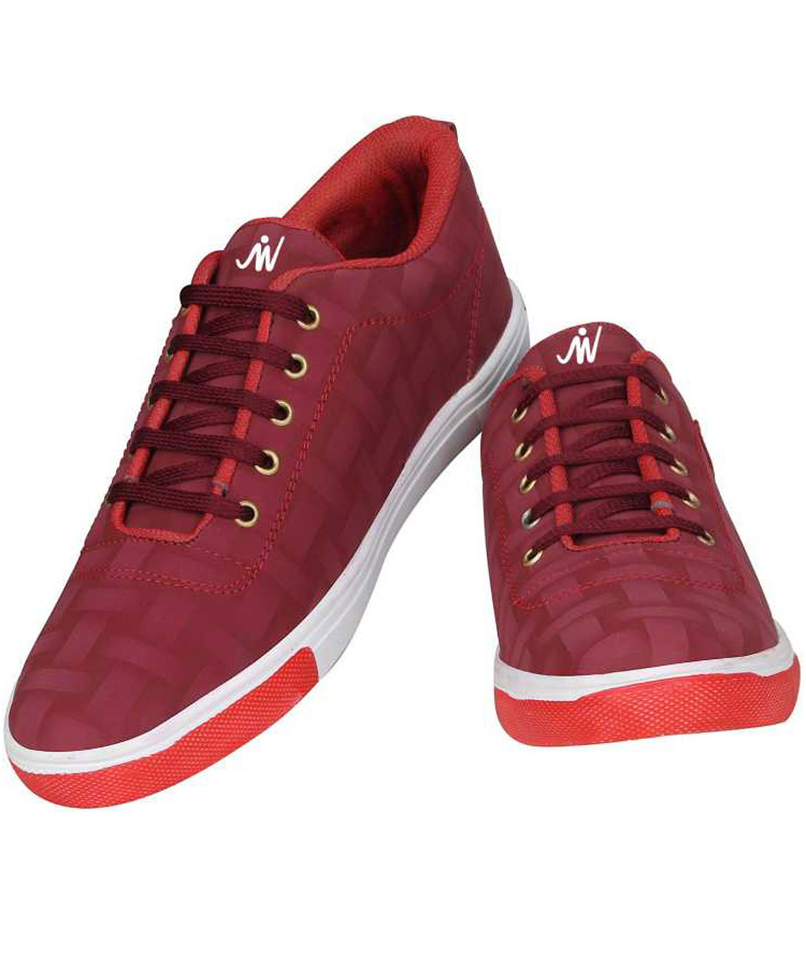 CHECK SNEAKERS CASUALS FOR MEN (WHITE, MAROON)