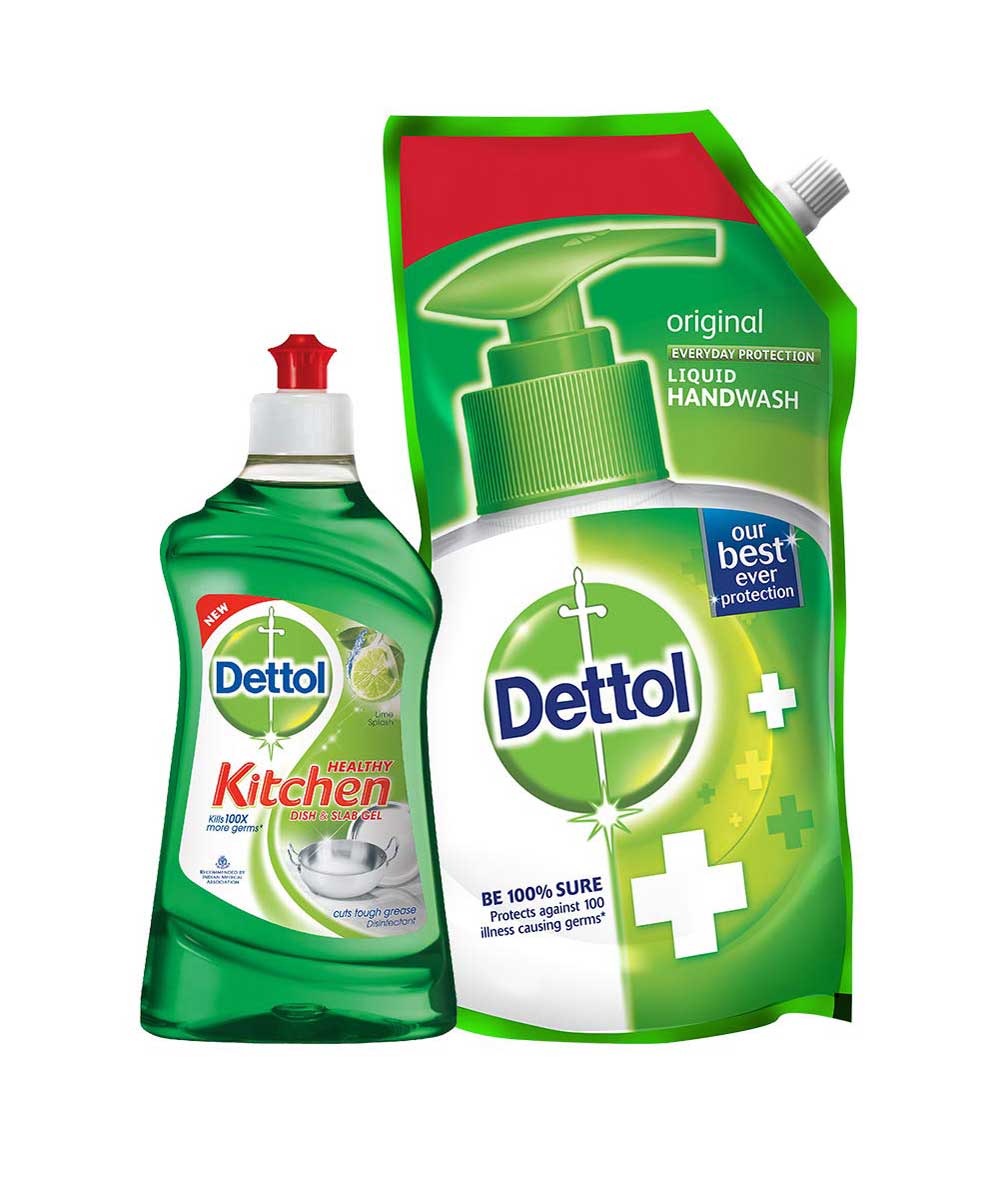 Dettol Kitchen Gel - 400 ml (Lime) with Dettol Original Liquid Soap Refill - 750 ml