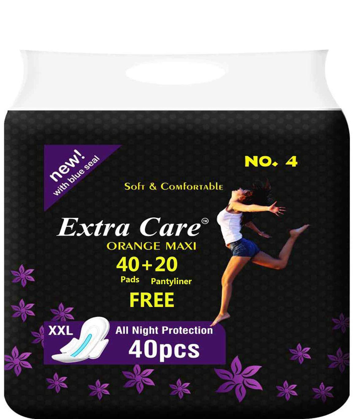 Extra Care Radhika Fashion Orange Maxi XXL Sanitary Pads and 20 PantyLiner - Pack of 40