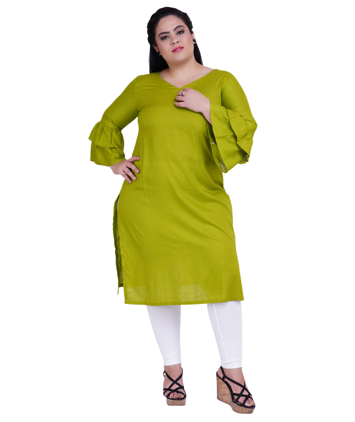 Fazzn Women`s Rayon Straight Kurti (Green)