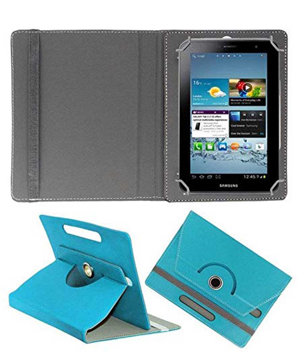 Hello Zone 360° Rotating 7” Inch Flip Case Cover Book Cover for I Kall N2 Tablet -Sky Blue