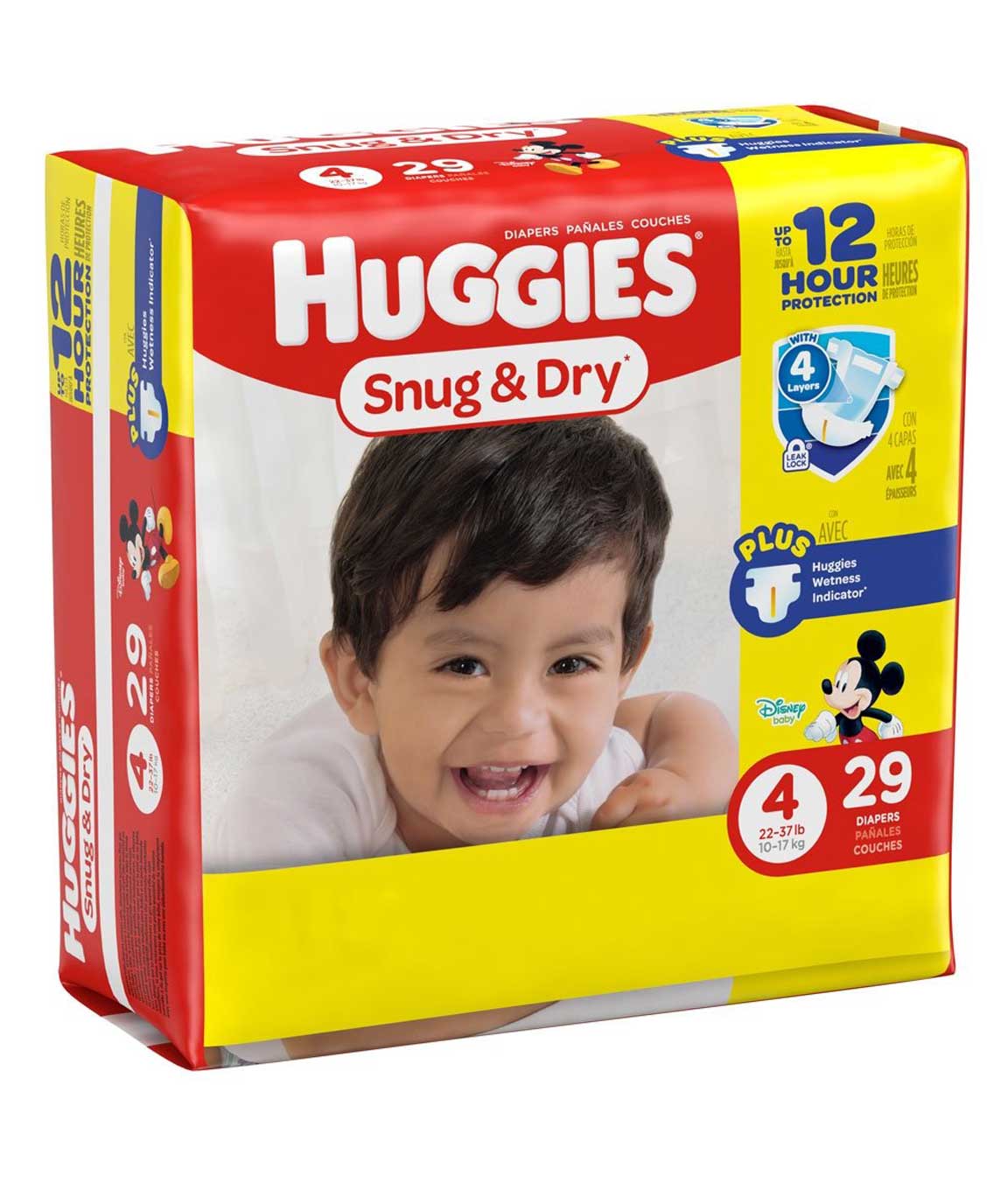 Huggies Baby Diapers, Snug & Dry, Size 4 (22-37 lbs), Case of 4/29s (116 ct)