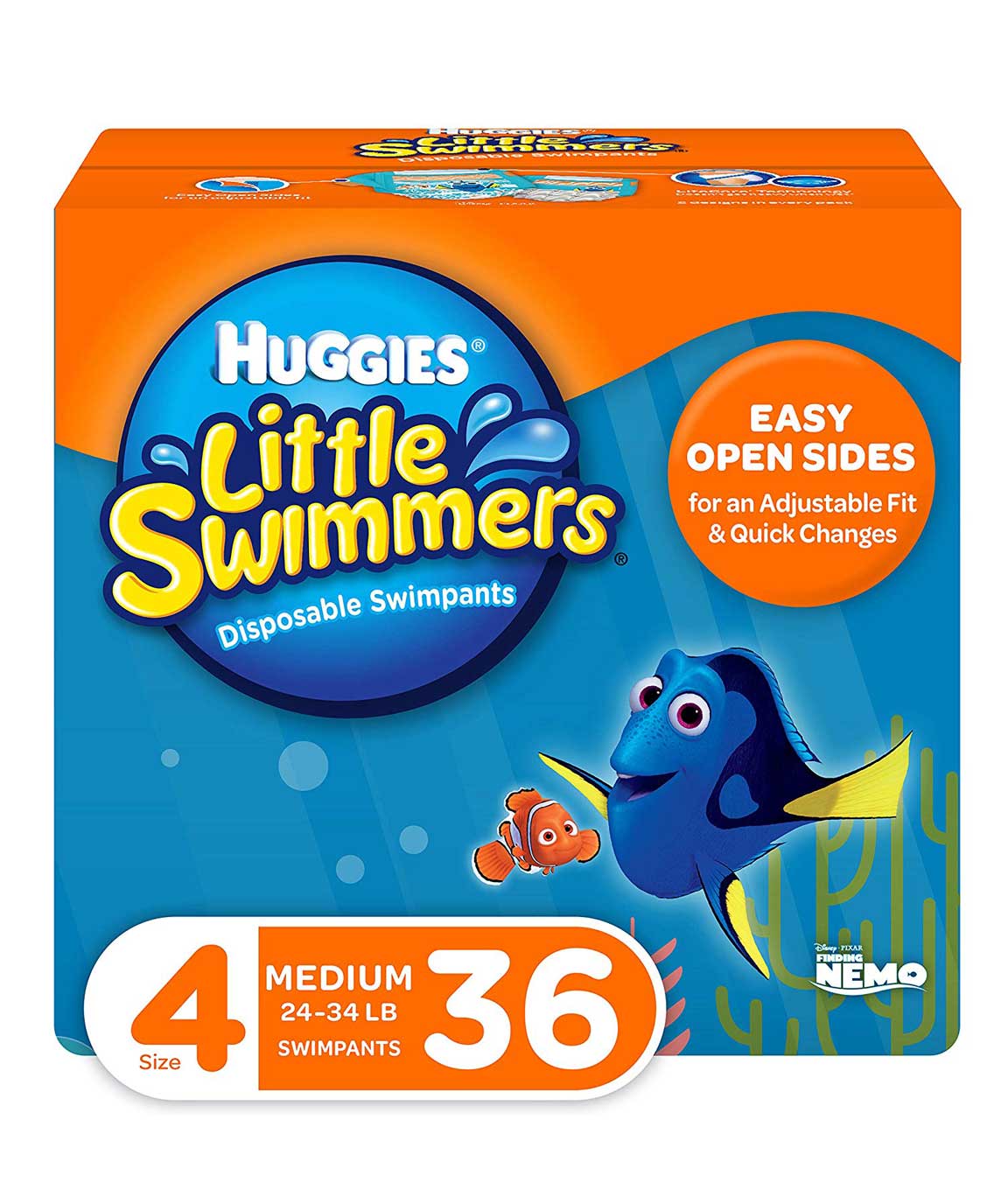 huggies Little Swimmers Disposable Swim Diapers, swimpants, Size 4 Medium (24-34 lb.), 36 ct. (Packaging May Vary)