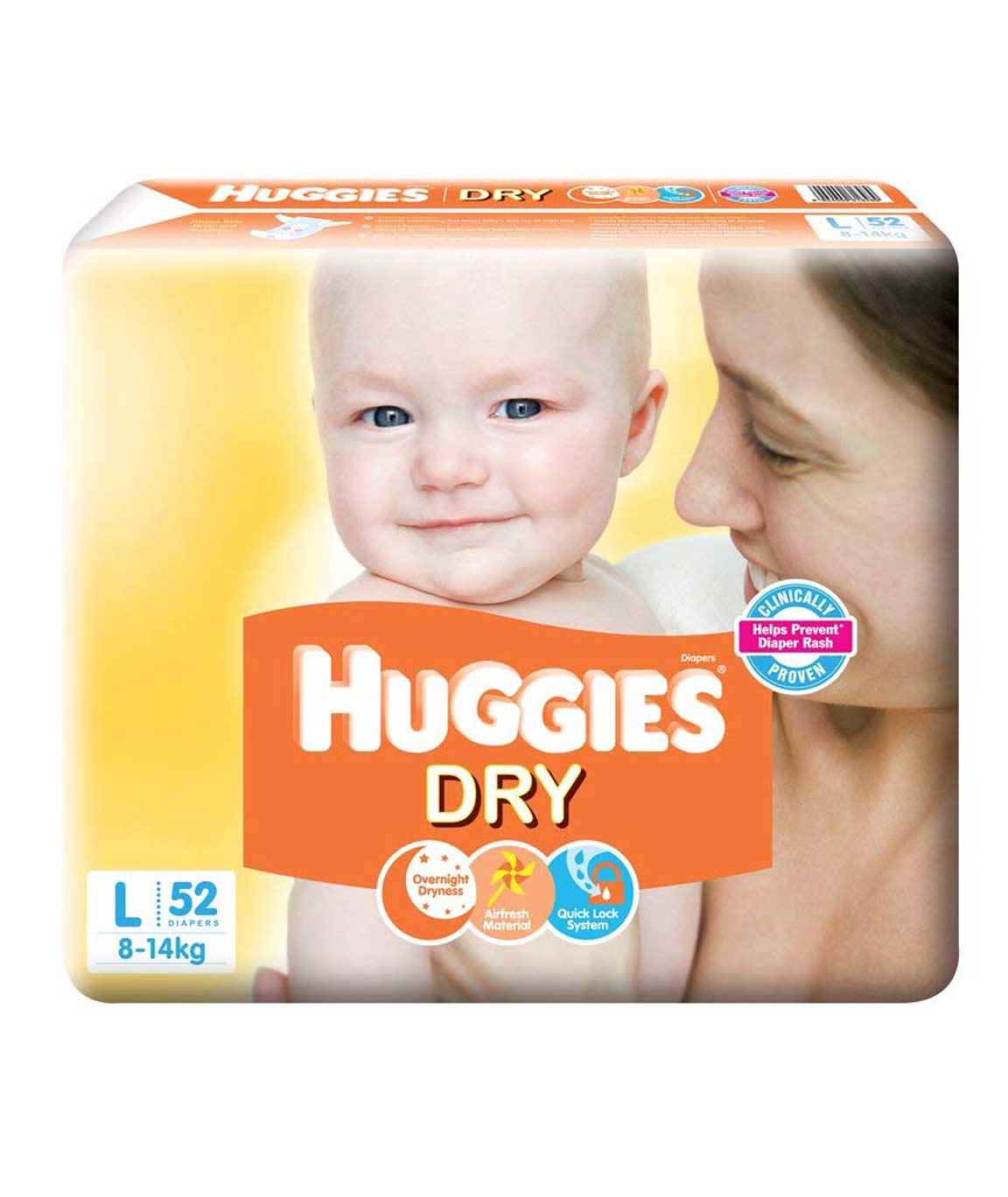 Huggies New Dry Diapers, Large (Pack of 52)