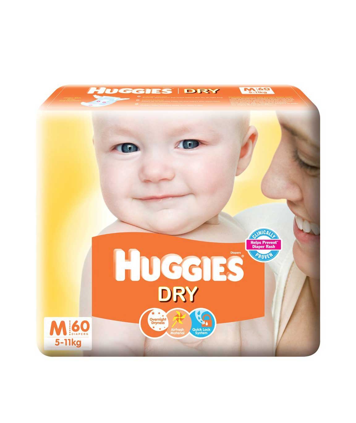 Huggies New Dry Diapers, Medium (Pack of 60)
