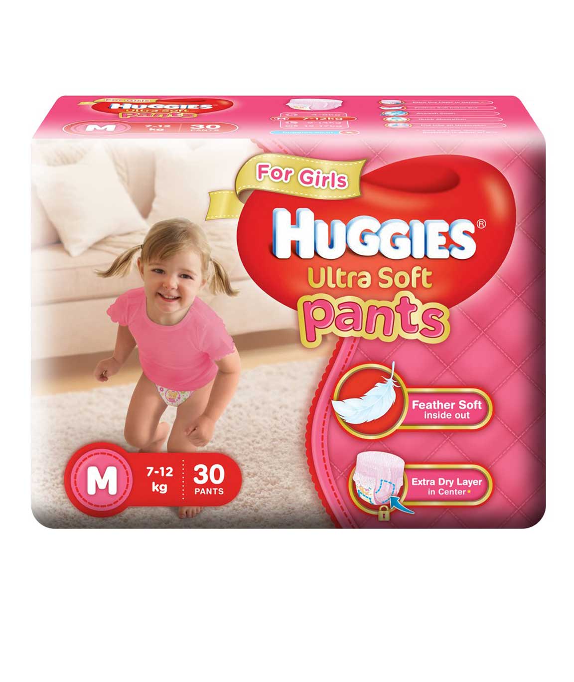 Huggies Ultra Soft Pants Diapers for Girls Medium Pack of 30