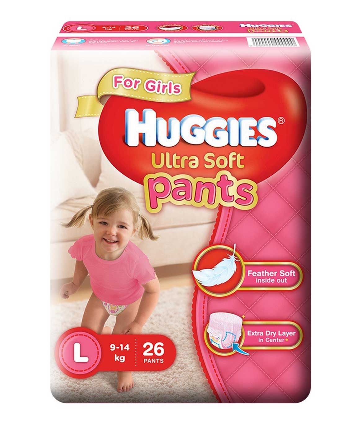Huggies Ultra Soft Pants Large Size Premium Diapers for Girls (26 Counts)