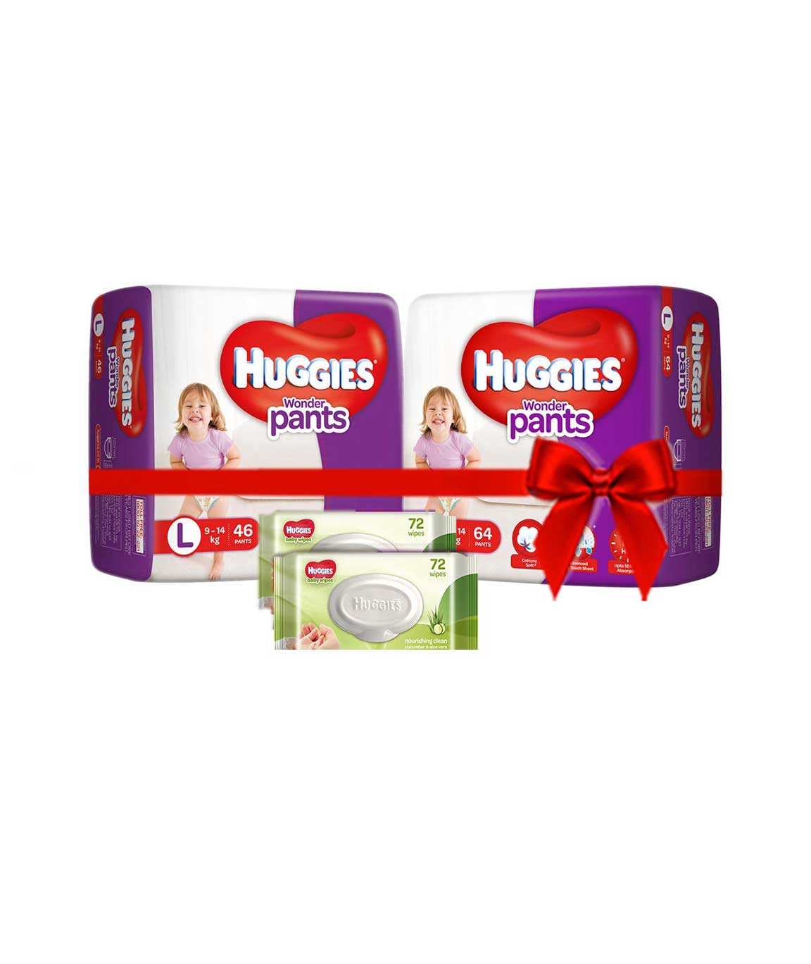 Huggies Wonder Pants Comfort Pack Large Size Diapers 110 Count and Huggies Baby Wipes - Cucumber & Aloe Pack of 2 144 Wipes