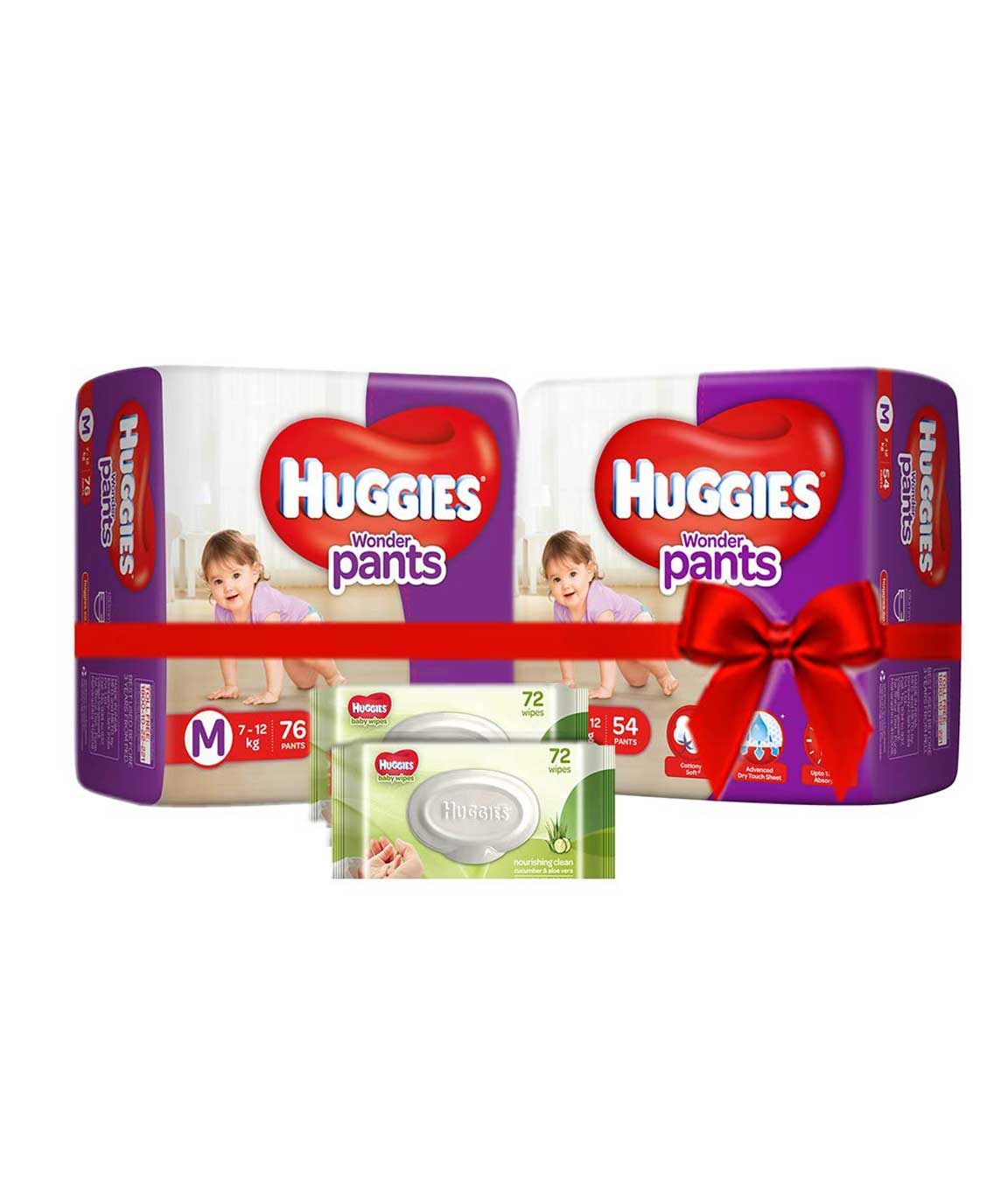 Huggies Wonder Pants Comfort Pack Medium Size Diapers (130 Count) and Huggies Baby Wipes - Cucumber & Aloe Pack of 2 (144 Wipes)