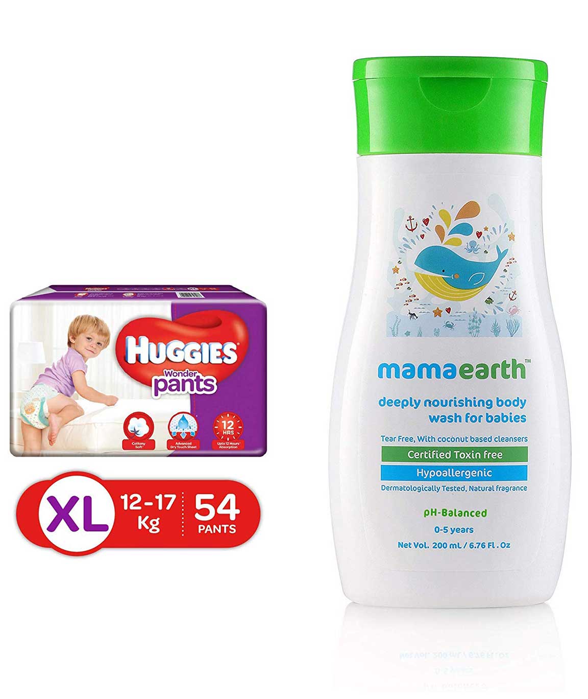Huggies Wonder Pants Extra Large Size Diapers (54 Count) & Mamaearth Deeply nourishing wash for babies (200 ml, 0-5 Yrs)