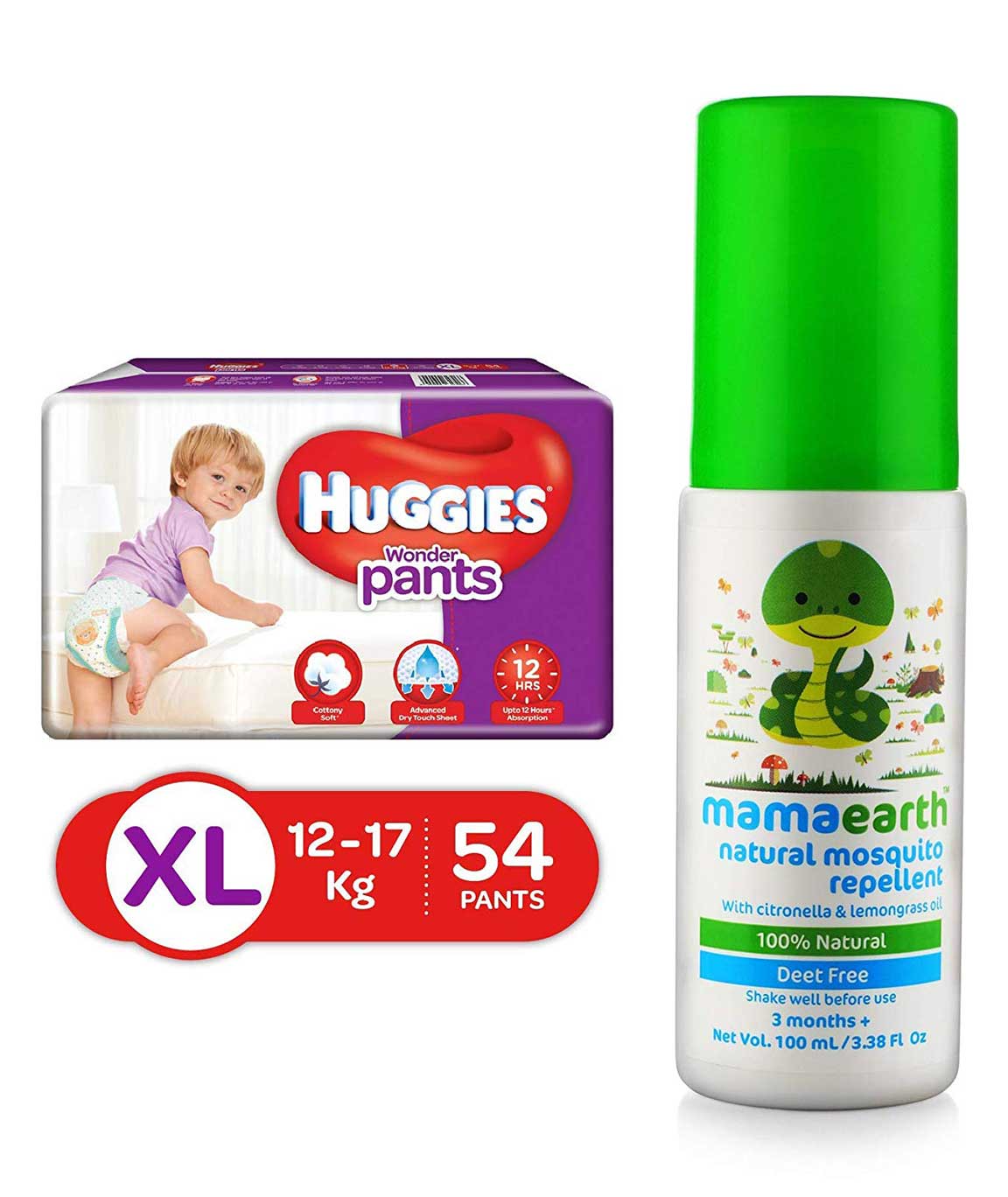 Huggies Wonder Pants Extra Large Size Diapers (54 Count) & Mamaearth Natural Insect Repellent for babies (100 ml)