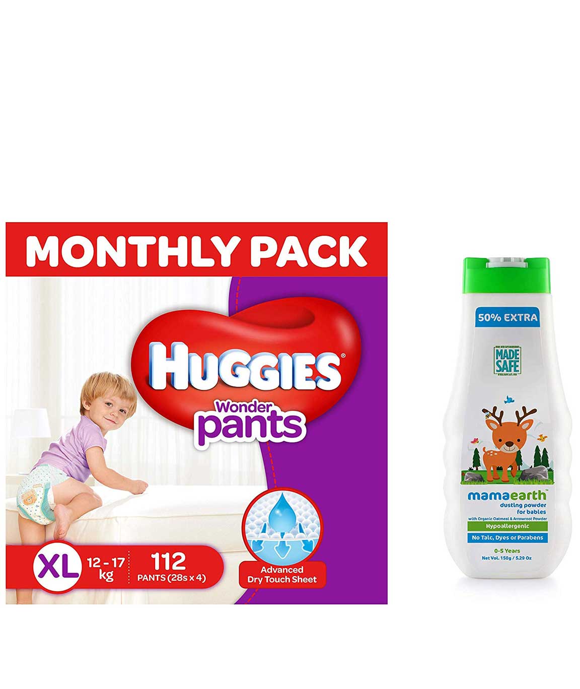 Huggies Wonder Pants Extra Large Size Diapers Monthly Pack (112 Count) & Mamaearth Natural Insect Repellent for babies (100 ml)