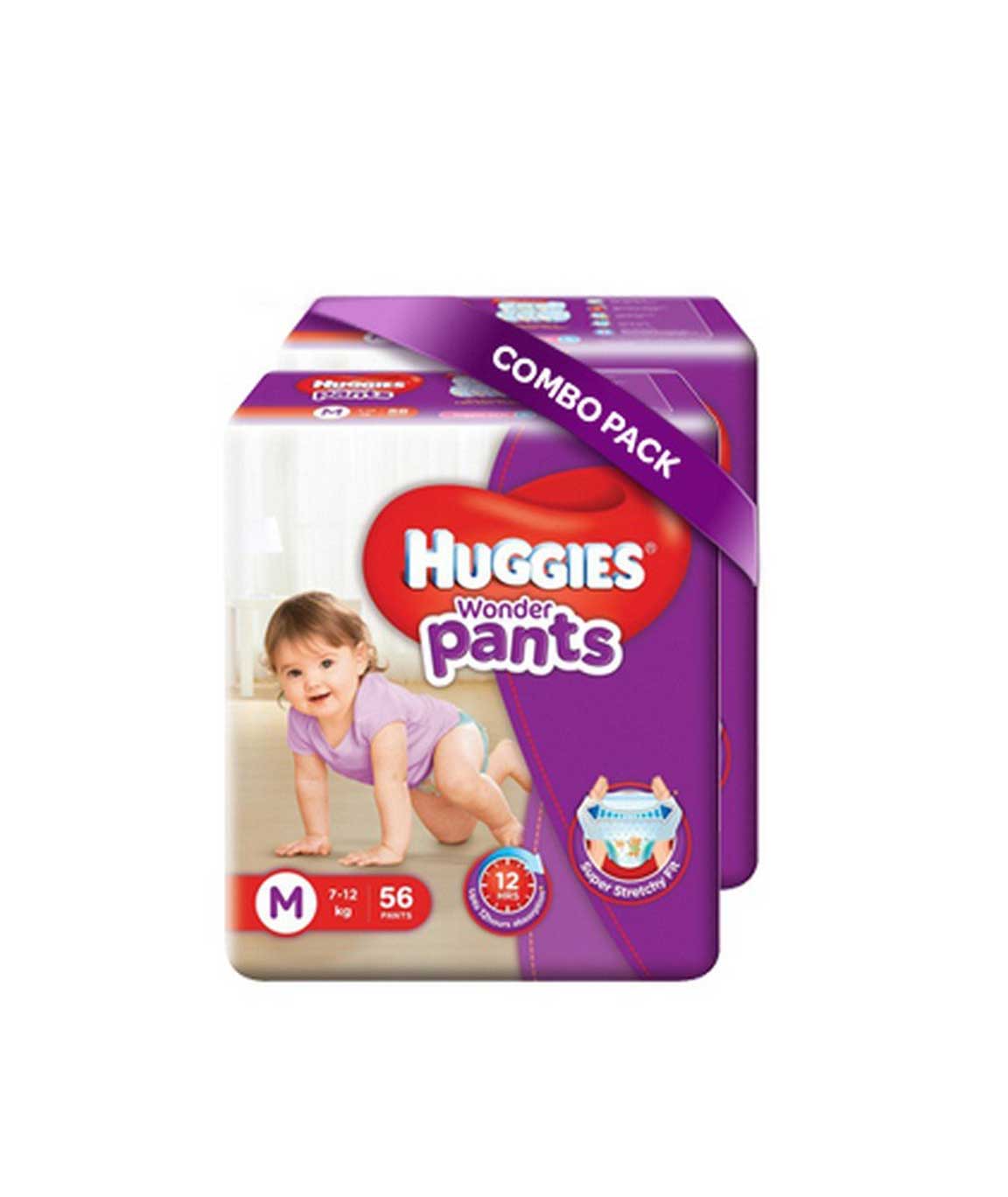 Huggies Wonder Pants Medium Size Diapers (Pack of 2, 56 Counts per Pack)
