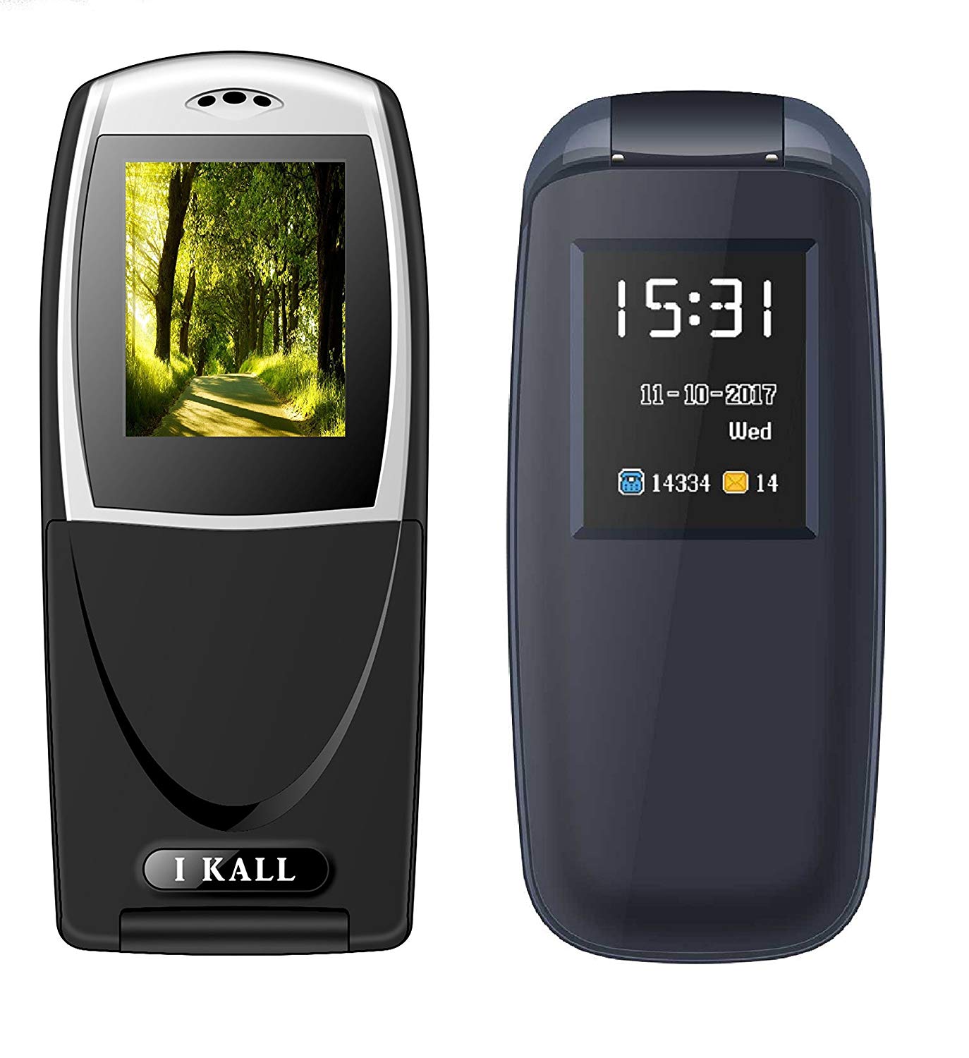 IKALL 1.8 Inches Flip Mobile Combo of K3312 and K19 New (Dark Blue and Black)